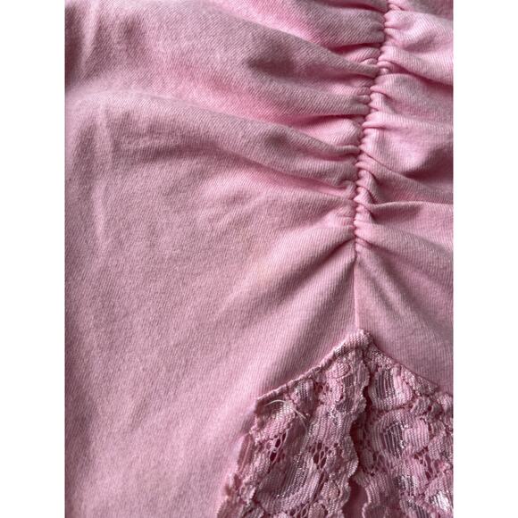 Vintage Y2K Pink Cami Tank Top Large USA Ruched Lace Fairy Dainty Stretchy 2000s - Picture 8 of 13